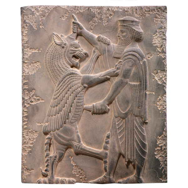Ancient Relief of King Darius The Great Fighting The Winged Lion - King Battles Griffin FG360