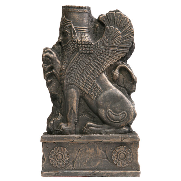 Winged Lion With Human Head and Lotus Flower Jewelry Box and Candle Holder Persian Sculpture Achaemenid MO2210