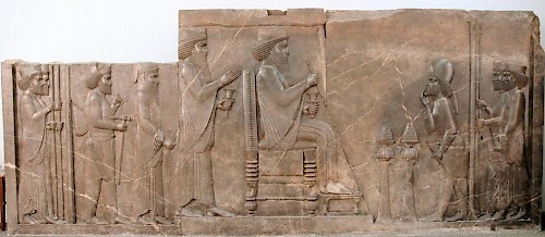 The central relief of the northern stairs of the Apadana in Persepolis